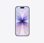 iPhone 17, pohled zepředu, levandulová barva, Dynamic Island uprostřed nahoře